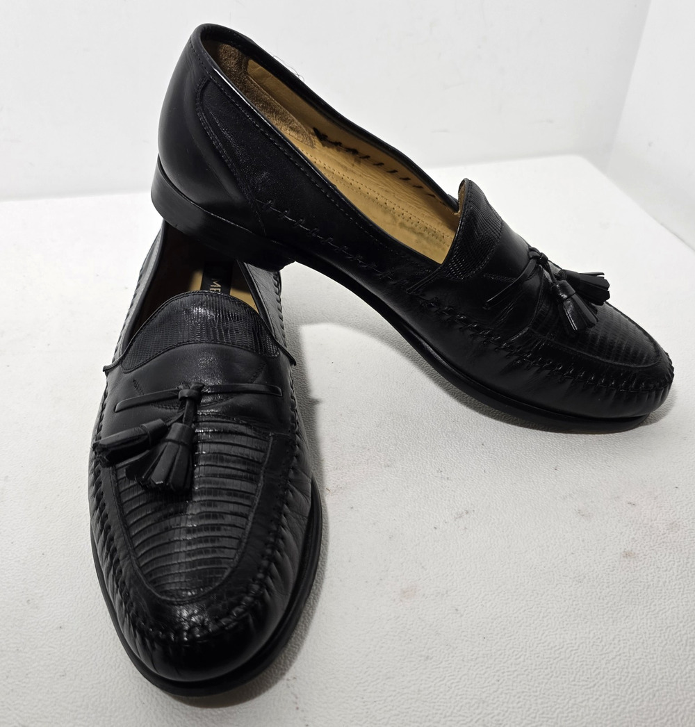 MEZLAN 'AVELLINO' GENUINE LIZARD BLACK LOAFERS W/TASSELS Made In Spain-SZ 9.5